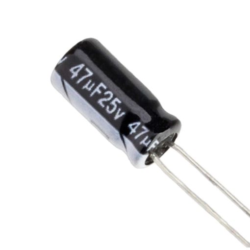 خازن 47 میکروفاراد 25 ولت (محصول در پک 50عددی می باشد) | Capacitor 47 microfarads 25 volts (product is in a pack of 50)